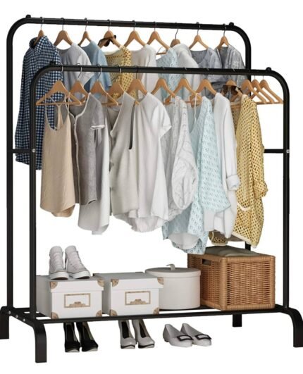 Garment Rack Freestanding Hanger Double Rods Multi-Functional Bedroom Clothing Rack
