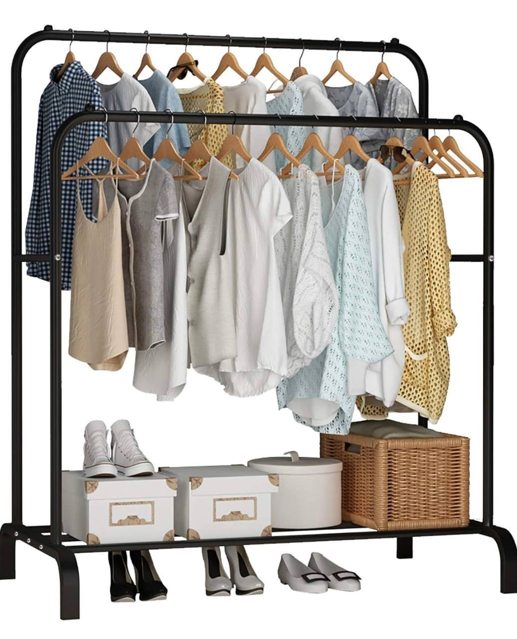 Garment Rack Freestanding Hanger Double Rods